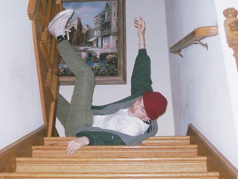 Person Falling Down Stairs, Person Slipping And Falling, Dramatic Falling Pose, Person Hanging Upside Down, People Falling Down Stairs, Falling Down Reference, Fall Down Stairs, Falling Reference, Falling Pose