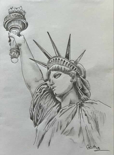 New York - Statue of Liberty — Drawing - pencil sketch - A place I ... 💜💛💚🧡 ... !!! #citydrawing #arhitecture #drawing #pencilsketch #handmade #artwork #USA #NewYork #libertystatue #StatueofLiberty #statue State Of Liberty Drawing, Famous Landmarks Drawing, Statue Drawing Sketch, New York City Sketch, Statue Of Liberty Drawing, New York Statue, City Project, Famous Monuments, City Drawing