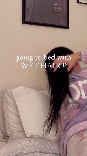 Sleepy Tie® on Instagram: "PSA: Don’t go to bed with wet hair… like ever! 🦠🙅🏻‍♀️ We know, it seems like it’s not a big deal (especially when you’re tired and don’t feel like blowdrying) but it can do more damage than you think 🥴 #haircareroutine #haircaredonts #healthyhairtips #wethair #haircarerules #nighttimehaircare" Hairstyles For Wet Hair Overnight, Going To Bed With Wet Hair, How To Go To Bed With Wet Hair, How To Sleep With Wet Hair, How To Sleep On Wet Hair, Going To Bed With Wet Curly Hair, Best Way To Sleep With Wet Hair, How To Sleep With Wet Hair Curls, How To Achieve The Wet Hair Look