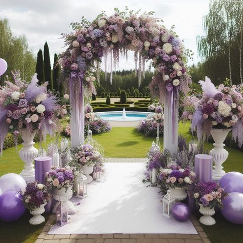 Wedding Ceremony Design, Floral Wedding Ceremony, Lavender Wedding Theme, Tangled Wedding, Magic Wedding, Purple Floral Wedding, Beach Wedding Arch, Wedding Arches Outdoors, Dream Wedding Decorations