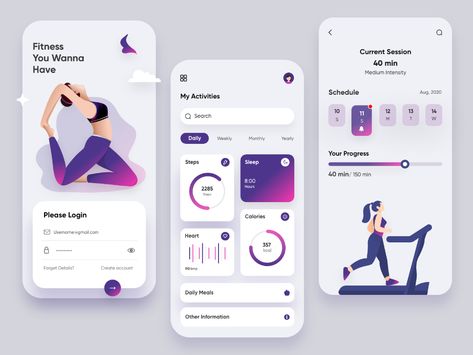 Fitness Mobile Application-UX/UI Design by Hira Riaz🔥 for Fireart Studio on Dribbble Product App Design, Application Design Ideas, Fitness Apps Design, App Design Ideas, Mobile Portfolio, Creative App Design, App Design Trends, Gym App, Health App Design