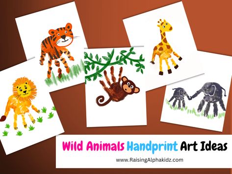 Wild Animals Handprint Art Ideas For Kids Forest Animal Handprint Art, Animal Handprint Art, Handprint Art Ideas, Wild Animals Art, Baby Art Crafts, Art Ideas For Kids, Tiger Kids, Sensory Art, Tiger Painting