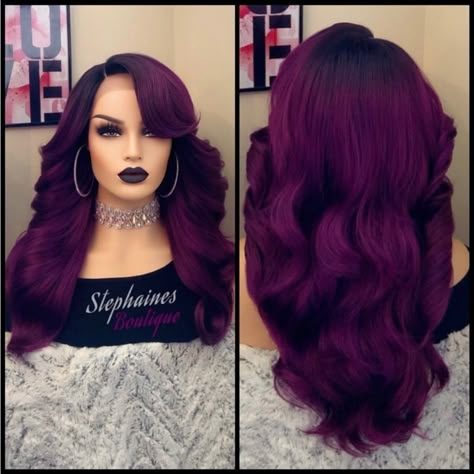 New With Uncut Lace No Flaws Dark Lace Side Part Regular Size Wig Cap Dark Roots Oil Slick Hair Color, Fuschia Hair, Bright Purple Hair, Exotic Hair Color, Lavender Hair Colors, Hair Color Plum, Magenta Hair, Wine Hair, Gorgeous Hair Color