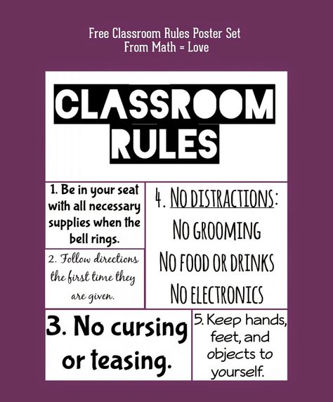 Classroom Rules And Consequences, Classroom Posters Free, Sarah Carter, Teaching Classroom Management, High School Math Teacher, Rules Poster, Classroom Rules Poster, Classroom Expectations, Class Rules