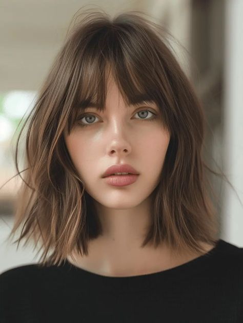 Bangs Haircut Ideas, Haircut Ideas Trendy, Shoulder Length Hair With Bangs, Bobbed Hairstyles With Fringe, Bangs Haircut, Spring Haircuts, Layered Bob Hairstyles, Trendy Hairstyle, Shoulder Length Hair Cuts