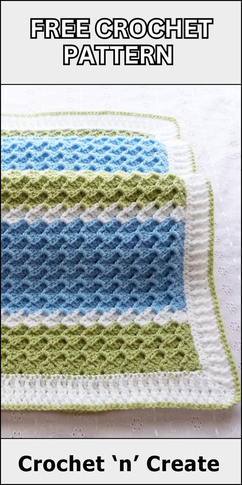 Free crochet pattern - Textured Groups Baby Blanket from crochet 'n' create. Free fast, quick-easy-beginner-friendly! Center Out Crochet Blanket Pattern, Two Color Baby Blanket Crochet Pattern, Easy Crochet Blanket Borders, Easy Crochet Lap Blanket Patterns Free, Free Baby Crochet Blanket Patterns, Crochet Borders For Baby Blankets, Beginner Crochet Blanket Pattern Free, Crochet Ideas Free Patterns, Quick Crochet Baby Blanket Free Pattern