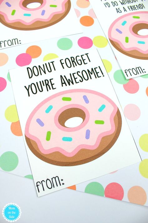 Printable Donut Valentine Cards for Kids | Mom on the Side Donut Valentine Card, Donut Tags Free Printable, Donut Appreciation Printable Free, Donut Valentine Ideas, Donut Valentine Box Ideas, Free Donut Printables, Valentine Box Ideas For School, Donut Cards, Donut Valentine