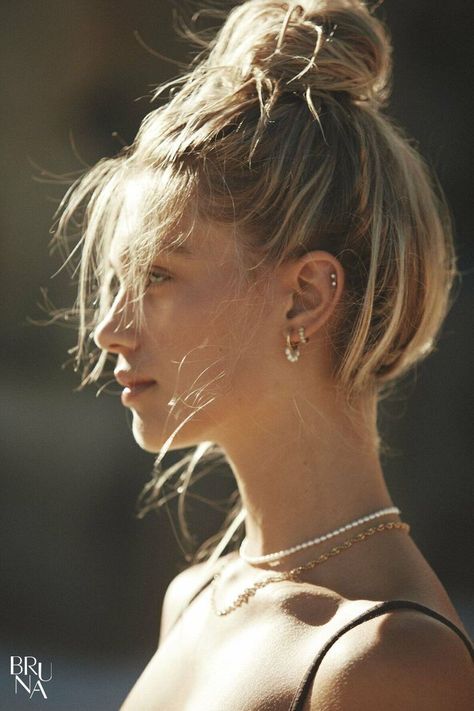 Golden Necklaces | Bruna The Label Jewelry Elegant Silver Jewelry, Woman In Paris, Bruna The Label, Recycled Gold Jewelry, Golden Necklaces, Blond Woman, Shoot Poses, Golden Necklace, Natural Stone Jewelry