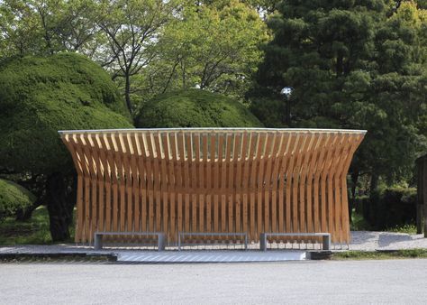 Design Awards Winners: Shin YOSHIDA,Yuji UMEBARA Bamboo Installation, Public Park Design, Train Concept, Fashion Categories, Bus Stop Design, Bus Shelters, Wood Company, Pavilion Architecture, Shelter Design