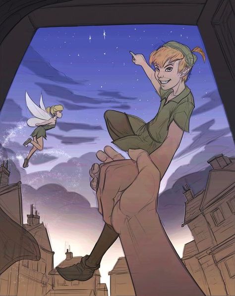 Art Drawings Disney, Peter Pan Fanart, Peter Pan Drawing, Peter Pan Art, Fanart Sketch, Peter Pan Disney, Peter And Wendy, Peter Pan And Tinkerbell, Gothic Fantasy Art