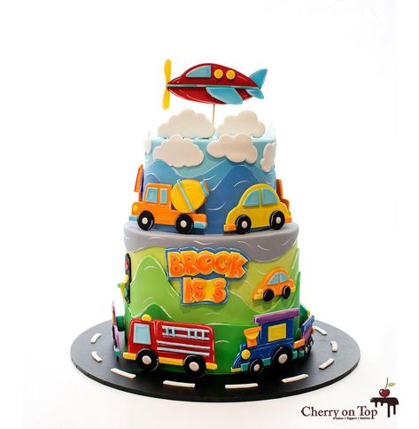 Transport Theme Cake, Happy Birthday Little One, 3rd Birthday Party For Boy, Cars Theme Cake, Second Birthday Cakes, Boys 1st Birthday Cake, Baby Boy Birthday Cake, Cars Birthday Cake, Transportation Birthday