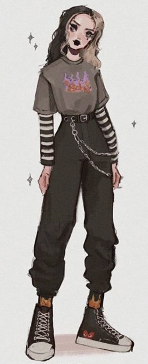 Korean Grunge Outfits, Cute Punk Outfits, Draw Ur Oc In This Outfit, Grungy Outfit, Jeans Drawing, Moda Grunge, Pants Drawing, Punk Style Outfits, Outfit Grunge