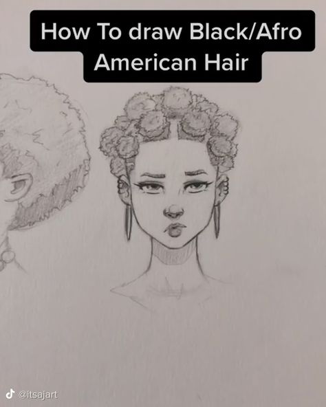 Afro Hair Drawing, Piskel Art, Curly Hair Drawing, Semi Realism, Hair Sketch, Sketches Tutorial, Afro Hair, Hair Design, African American Hairstyles