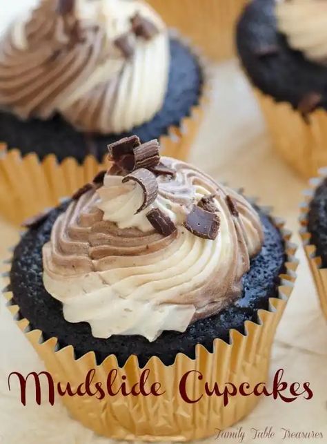 Mudslide Cupcakes - Family Table Treasures Mudslide Cupcakes, Booze Cupcakes, Baileys Buttercream, Boozy Cupcakes, Cookies Cupcake, Alcoholic Desserts, Cupcakes Recipes, Recipe Baking, Mudslide