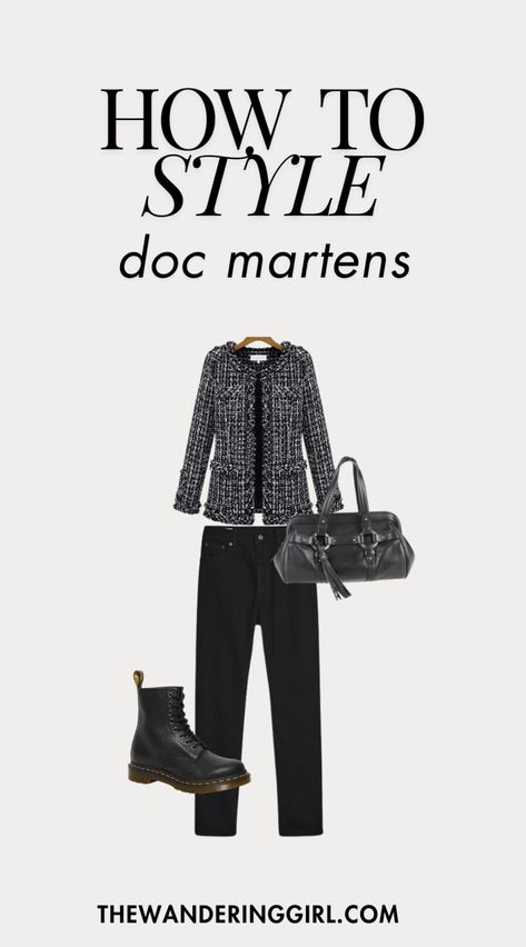 What To Wear With Doc Martens: 11 Chunky Boot Outfits - The Wandering Girl Styling Doc Martens Chelsea Boots, Doc Martens 1460 Outfit Women, What To Wear With Doc Martens, Doc Martens 1460 Outfit, Doc Martens Business Casual, Dr Martin Chelsea Boots Outfit, Outfits With Black Doc Martens, Chunky Boot Outfits, Doc Martens Outfit Ideas