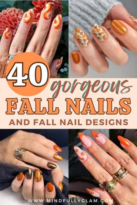 Fall Drip Nails, Light Color Nails Ideas, Sparkle Fall Nail Designs, Fall Checkered Nail Designs, Retro Fall Nail Designs, Fall Themed Nails Designs, Autumn Multicolor Nails, Mustard Yellow Almond Nails, Light Orange Fall Nails