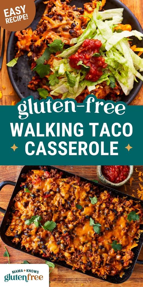 Walking Taco Casserole Gluten Free Meals For A Crowd, Creative Recipes Dinner, Gluten Free Taco Casserole, Gf Casserole, Quick Casserole, Mama Knows Gluten Free, Gluten Free Casserole Recipes, Walking Taco Casserole, Gluten Free Family Meals