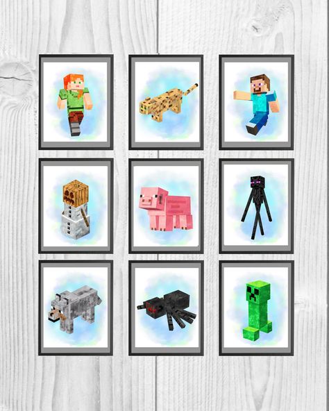 Minecraft Watercolor, Wall Decor Minecraft, Minecraft Wall Decor, Minecraft Wall Art, Minecraft Baby, Nursery Room Wall Decor, Decor Minecraft, Minecraft Wall, Room Watercolor