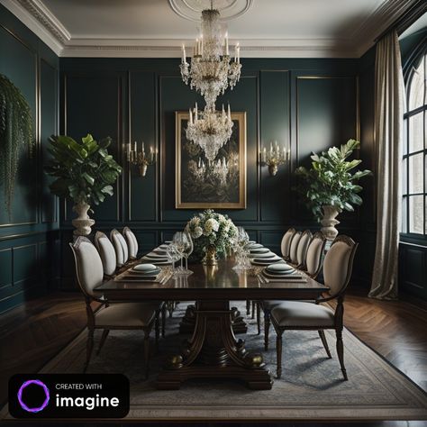 Dark Teal Dining Room, Hunter Green Dining Room, Dark Green Dining Room Walls, Dining Room Interior Design Luxury, Dark Green Dining Room, Bedroom Green Walls, Modern Victorian Dining Room, Green Dining Room Walls, Victorian Dining Room