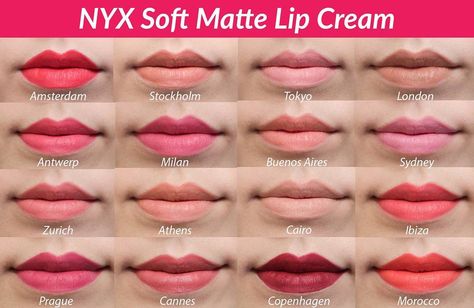 NYX soft matte lip cream  Available in around 34 shades !  1750/= only !  #nyxcosmetics #nyx #lippies #lovelaydeez #onlineshopping #srilanka Nyx Soft Matte Lip Cream Swatches, Nyx Matte Lip Cream, Nyx Lip Cream, Nyx Soft Matte Lip Cream, Nyx Soft Matte, Holy Grail Products, Soft Matte Lip Cream, Nyx Makeup, Lip Swatches