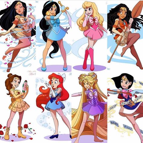 Disney Princess Sailor Moon, Minnie Mouse Fanart, Disney Character Drawings, Disney Princess Anime, Disney Character Art, Sailor Princess, Disney Princess Outfits, Disney Princess Artwork, Disney Princesses And Princes