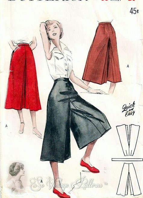 Divided Skirt, Sewing Vintage, Patron Vintage, Top Sewing, Vintage Dress Patterns, Butterick Pattern, Butterick Sewing Pattern, Couture Mode, Motif Vintage