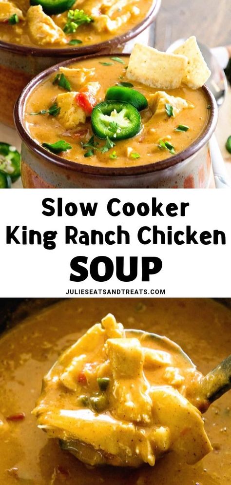 King Ranch Chicken Soup, Ranch Chicken Soup, Soup Recipes With Chicken, Slow Cooker Soup Recipes, King Ranch Chicken, Comforting Soup, Crockpot Soup Recipes, Delicious Soup Recipes, Soup Recipes Slow Cooker