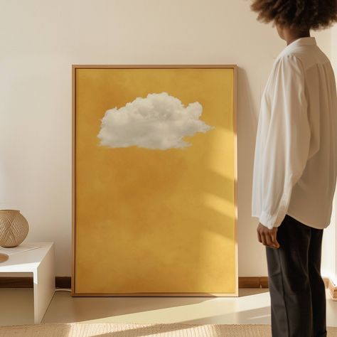 Contemplating - Yellow Cloud Artwork, Yellow Cloud, Large Framed Art, Minimalist Living Room Decor, Sky Art Painting, Cloud Canvas, Yellow Wall Art, Grey Wall Art, Japanese Wall Art