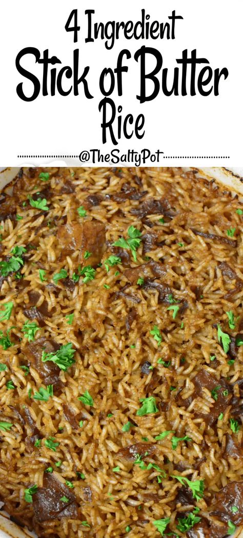 4 Ingredient Stick Of Butter Rice, Butter Rice Recipe, French Onion Rice, Onion Rice Recipe, Buttered Rice Recipe, Stick Of Butter Rice, Rice Bake Recipes, Buttery Rice, Onion Rice