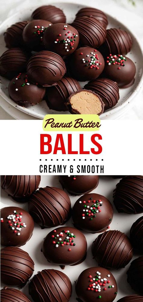 Peanut Butter Chocolate Balls, Peanut Butter Balls Easy, Chocolate Peanut Butter Balls, Peanut Butter Balls Recipe, Chocolate Covered Peanuts, Christmas Baking Recipes, Butter Balls, Chocolate And Peanut Butter, Candy Recipes Homemade