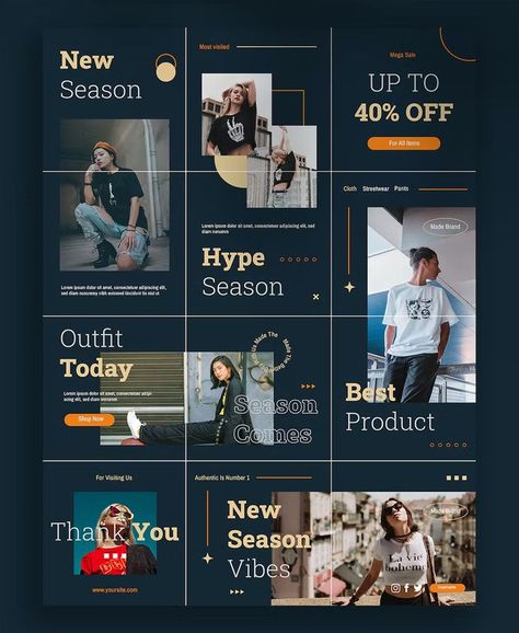 New Season Fashion Instagram Puzzle Template AI, EPS, PSD Instagram Grid Design Fashion, Business Banner Design, Banner Design Templates, Instagram Grid Design, Instagram Puzzle Template, Puzzle Template, Instagram Banner, Instagram Puzzle, Website Header