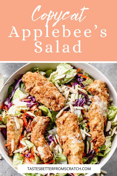 Fresh and delicious copycat Applebee's salad with honey mustard dressing. Easy dinner recipe. Salad Recipes Honey Mustard, Applebees Orientalist Chicken Salad, Applebees Chinese Chicken Salad, Copycat Restaurant Recipes Applebees, Honey Mustard Chicken Salad, Fried Chicken Salads, Chinese Salad, Crispy Chicken Salads, Asian Salad Recipe