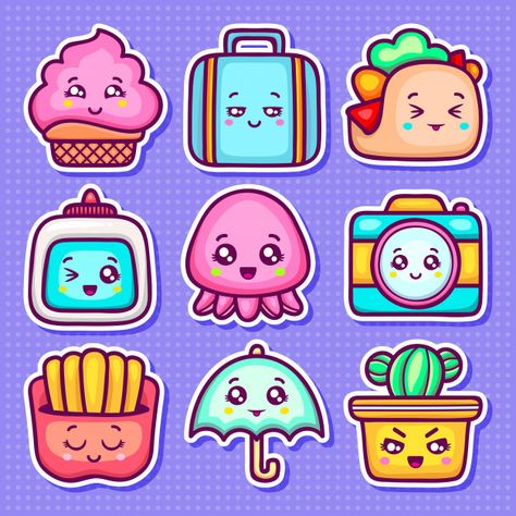 Kawaii sticker icons hand drawn doodle c... | Free Vector #Freepik #freevector #icon Sticker Drawing Ideas, Doodles Kawaii, Icons Hand Drawn, Emoticon Stickers, Sticker Drawing, Kawaii Icons, Drawing Ideas Easy, Kawaii Sticker, Cute Pineapple