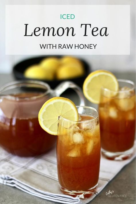 Iced Lemon Tea sweetened with Raw Honey #rawhoney #icedtea #lemon #recipe #glutenfree Raw Honey Recipes, Paleo Smoothies, Ice Lemon Tea, Nightshade Free Recipes, Lemon Recipe, Friends Recipes, Summer Eats, Homemade Tea, Tasty Drinks