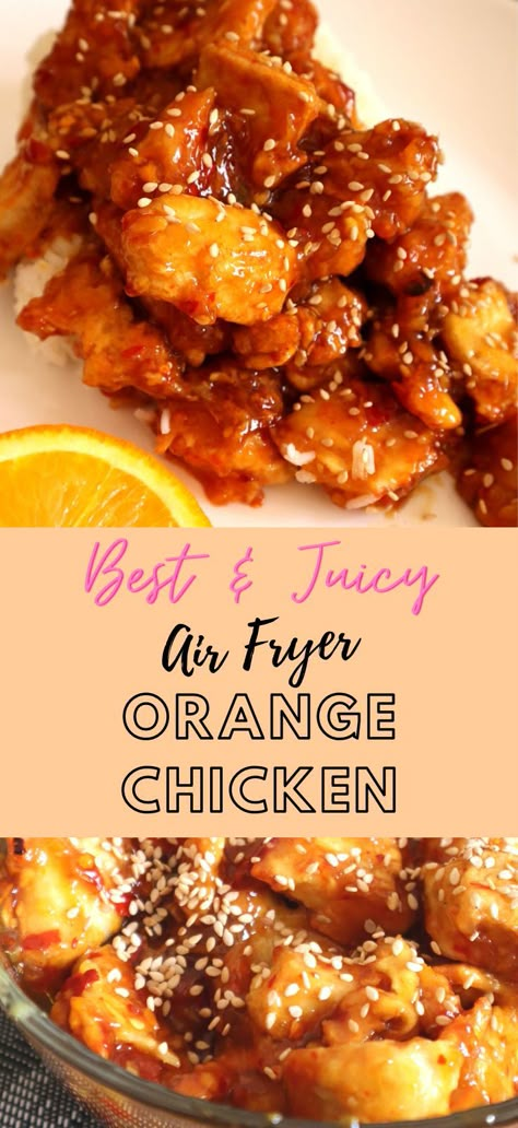 airfryerorangechicken Healthy Orange Chicken Recipe Air Fryer, Air Fryer Sticky Chili Chicken, Airfryer Orange Chicken, High Protein Crispy Orange Chicken, Orange Jam Chicken, Fried Rice And Orange Chicken, Orange Chicken Tenderloin Recipes, Air Fry Orange Chicken, Air Fry Orange Chicken Recipe