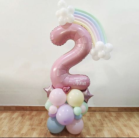 Balloon Stack, Rainbow Balloon Garland, Rainbow Unicorn Birthday Party, Rainbow Themed Birthday Party, Star Balloons, Balloon Tree, First Birthday Balloons, Rainbow First Birthday, Balloon Garland Diy