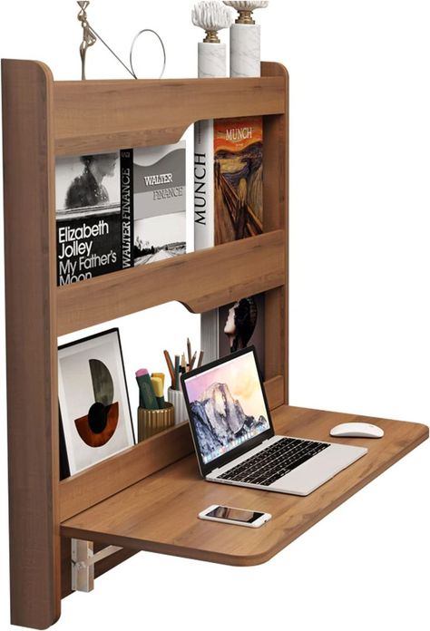 The floating desk is designed to fit mall spaces, style and fit on your budget.Modern style make furniture a The wall mounted desk with shelf which you can place some pinhead, books, magazines. The hanging desk is is a great fit small room with fordable function, and will save space. The floating design of wall folding table can free up much floor space and make your room or office more neat and clean. The wall-mounted computer desk is a perfect solution to those families with limited space. Folding Wall Desk, Wall Mounted Desk Folding, Floating Wall Desk, Desk Wall Mounted, Wall Mounted Computer Desk, Mounted Desk, Space Saving Bedroom, Small Computer Desk, Study Table Designs