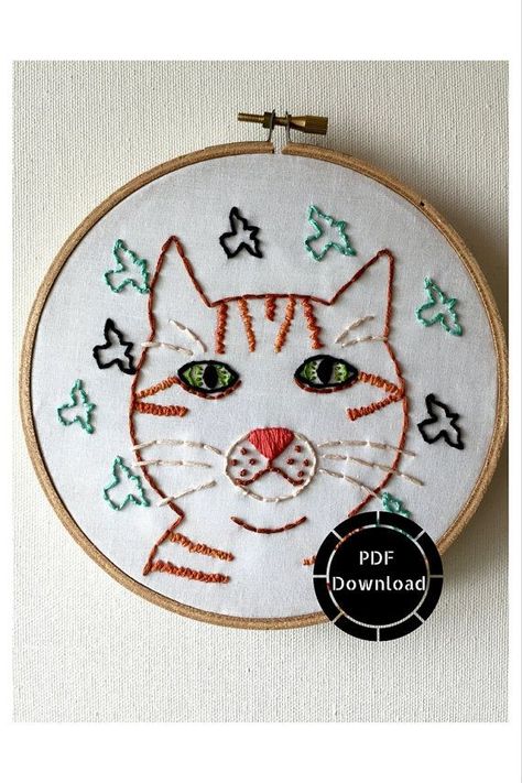 Tabby Cat DIY Embroidery PDF Embroidery Downloadable Cat Embroidery Pattern DIY Hoop Art Embroidery Kit Cat Embroidery Pattern, Hoop Art Embroidery, Pdf Embroidery Pattern, Embroidery Easy, Embroidery Hoop Art Diy, Printed Embroidery, Weekend Crafts, Cat Embroidery, Easy Embroidery