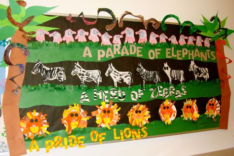 This would be a good idea for a bulletin board this summer :) African Safari Bulletin Board Ideas, Safari Open House Ideas, Safari Bulletin Boards, Jungle Preschool, Safari Crafts, Jungle Classroom, Zoo Preschool, Jungle Animal Art, Animal Masks For Kids