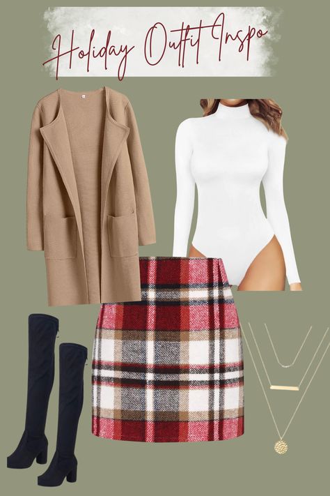 Flannel Christmas Party Outfit, Nice Holiday Outfits, Holiday Work Outfits Christmas, Job Christmas Party Outfit, Christmas Leather Skirt Outfit, Christmas Breakfast Outfit, Outfit For Christmas Party Classy, Christmas Hostess Outfit, Christmas Church Outfit Women Classy