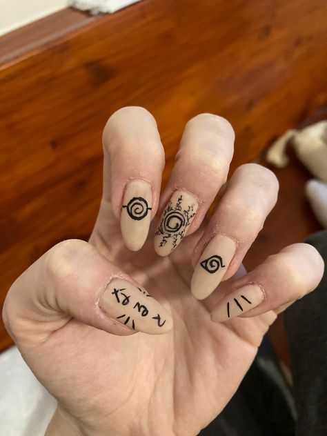 Naruto Nails Designs Easy, Naruto Nail Ideas, Anime Nails Designs Simple, Uzumaki Nails, Kakashi Nails, Naruto Inspired Nails, Easy Anime Nails, Naruto Uzumaki Tattoo, Naruto Nails Designs