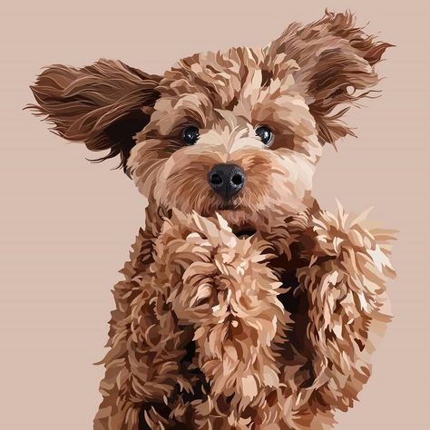 Cavapoo Cartoon Drawing, Cavapoo Painting, Cockapoo Painting, Cavapoo Drawing, Cavapoo Illustration, Golden Doodle Painting, Goldendoodle Painting, Poodle Painting, Poodle Drawing