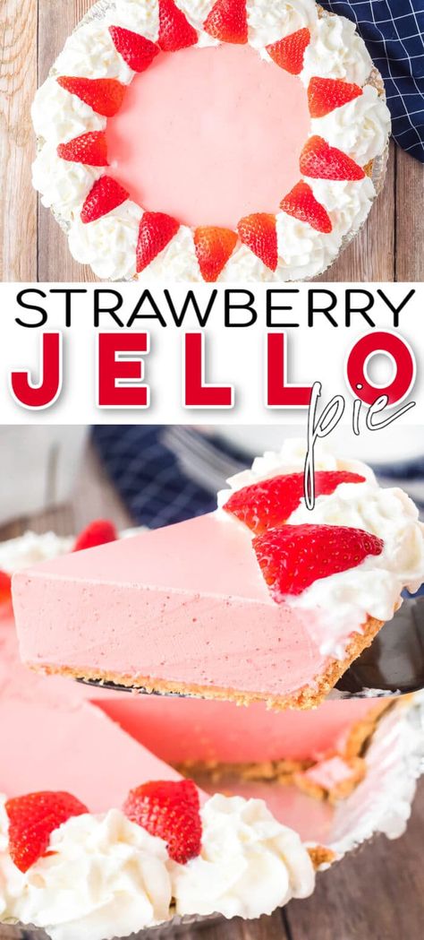 Strawberry Jello Pie Strawberry Jello Pie, Cool Whip Pies, Jello Pie, Strawberry Cream Pies, Homemade Graham Cracker Crust, Favorite Pie Recipes, Homemade Pie Crust Recipe, Homemade Graham Crackers, Love At First Bite