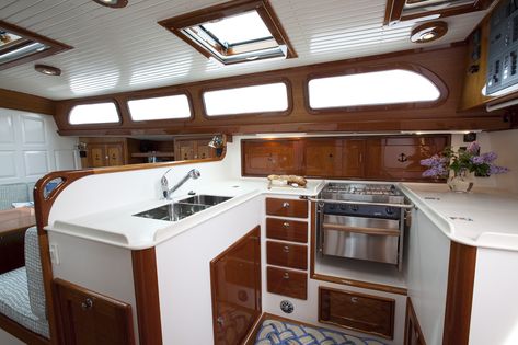 Morris Yachts M52 (finished interior) | Just like her smalle… | Flickr Wood Boat Interior, Yacht Interior Decor, Sailing Yacht Interior, Marine Photography, Boat Interior Design, Boat Galley, Sailboat Interior, Nautical Interior, Corian Countertops