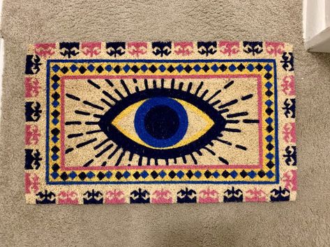 Yellow and Blue Evil Eye Coir Doormat | World Market Cute Mothers Day Gifts, Welcome Door Mat, Turkish Eye, Home Protection, Welcome Door, Coir Doormat, Blue Evil Eye, Outdoor Door Mat, Yellow And Blue