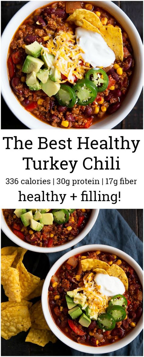 Incredible, perfectly spiced healthy chili made with lean ground turkey, kidney beans and corn. This version is simply the BEST! Healthy Turkey Chili, Turkey Chili Healthy, Beans And Corn, Healthy Chili, Healthy Turkey, Turkey Chili, God Mat, Ground Turkey Recipes, Think Food