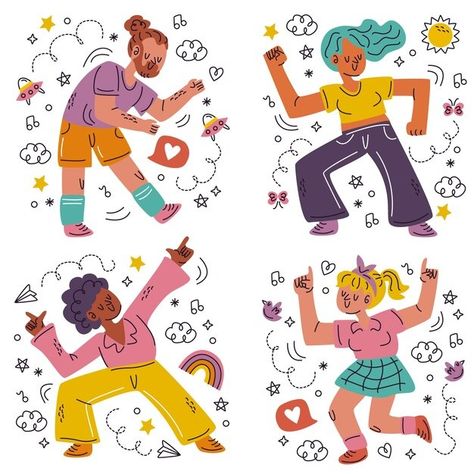 Free Vector | Hand drawn doodle dancer sticker set Vector Hand, Set Free, Video New, Vector Photo, Sticker Set, Graphic Resources, Hand Drawn, Dancer, Vector Images