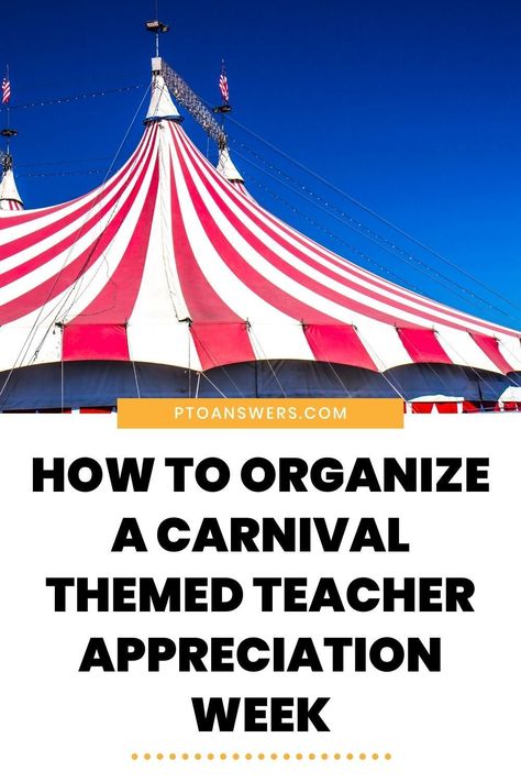 Teachers and school staff will love to be celebrated with fun carnival themed events. These ideas make the teacher appreciation week planning process so much easier and the ideas are perfect for getting the creative juices flowing for PTA and PTO appreciation chairs, room parents! Use the decorations for events and gift ideas for end of year presents for teachers and staff. Circus Teacher Appreciation Week, Decorations For Events, Pta Volunteer, Customer Service Week, School Volunteer, School Pto, Pta School, Parent Volunteers, School Carnival