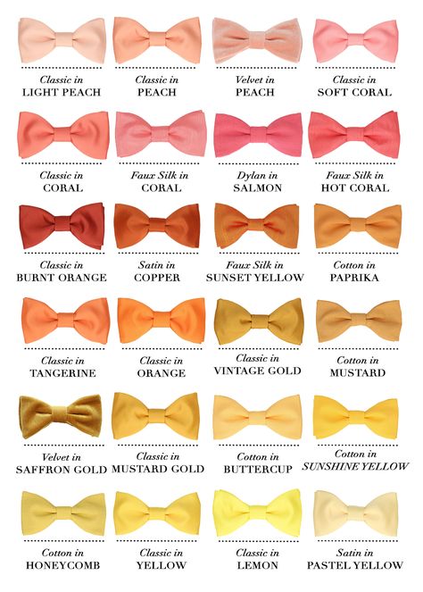 Coral Groomsmen Attire, Peach Bow Tie, Yellow Bow Tie, Groomsmen Ties, Wedding Palette, Sunset Colors, Orange Wedding, Groomsmen Attire, Ties Mens