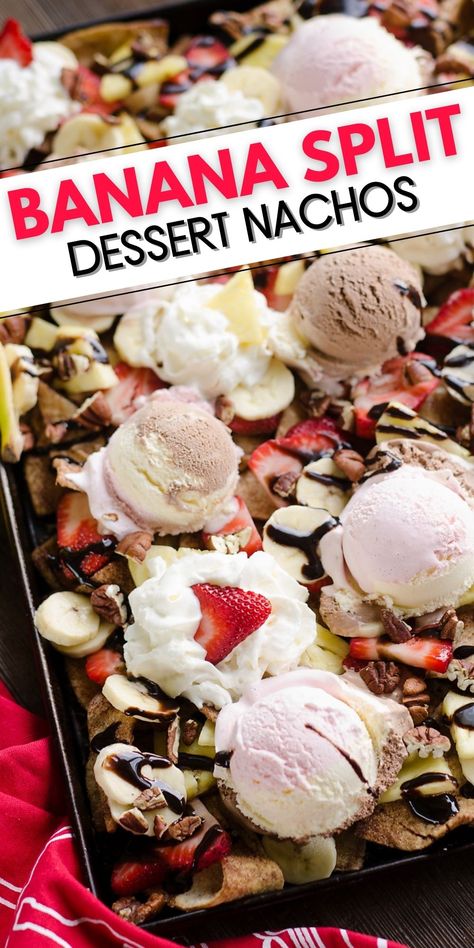 Nachos Dessert, Cinnamon Sugar Chips, Dessert Nachos Recipe, Pizza Desserts, Tart Vegan, Whipped Cream Chocolate, Pan Nachos, Dessert Nachos, Pizza Dessert